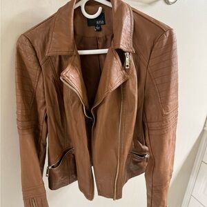 a.n.a Women's Tan faux Leather Jacket with Gold Zippers